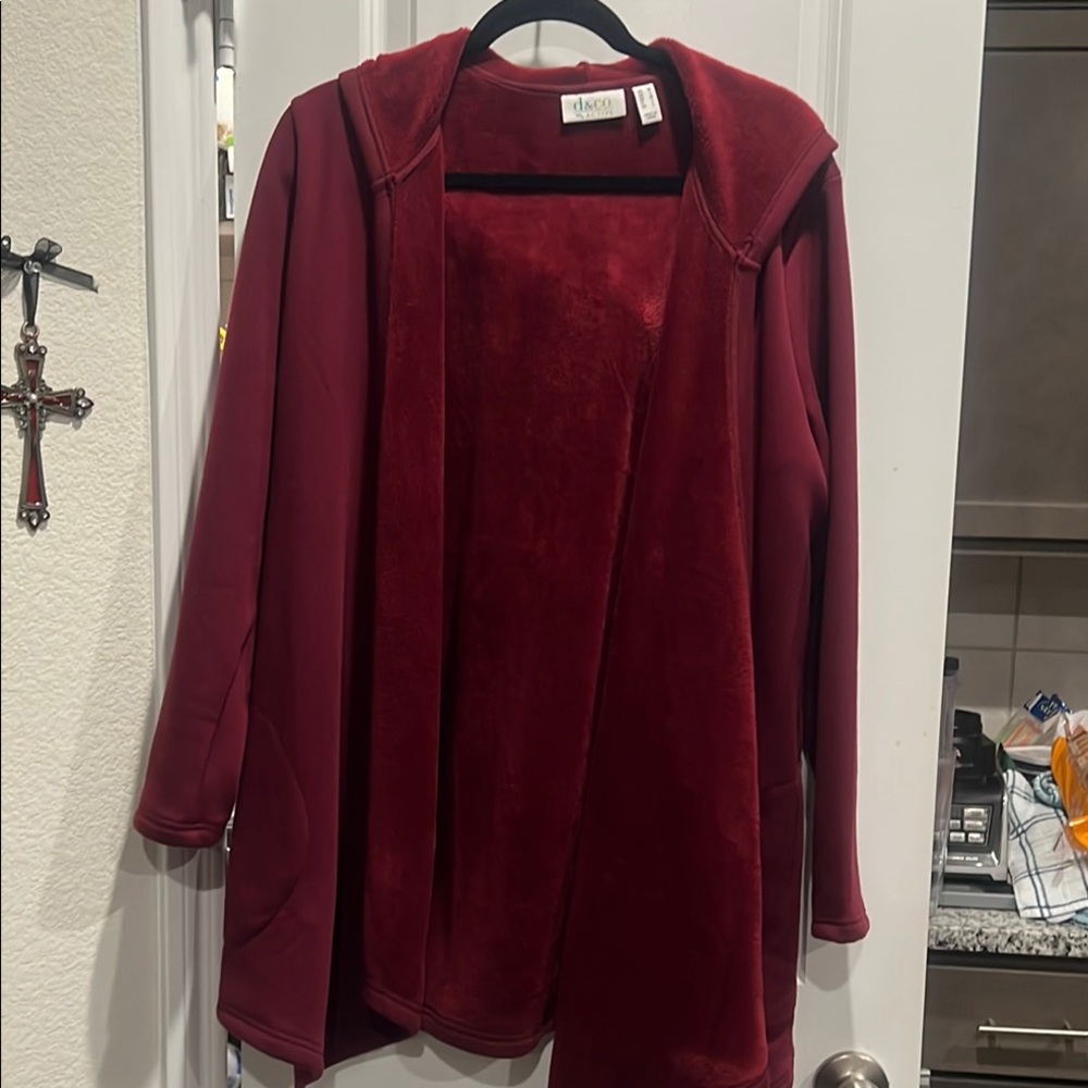 Denim and Co Red Hooded Cardigan
